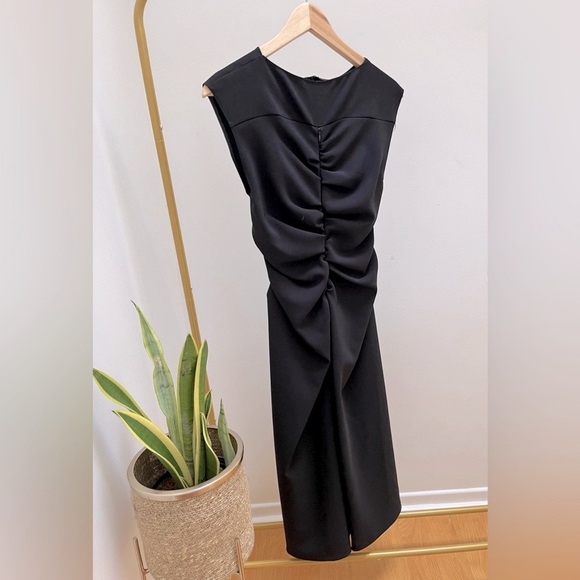 Zara Black Ruched Midi Dress - NWT - Picture 4 of 4